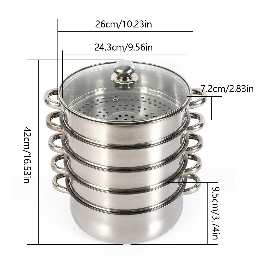 Kitcheniva 5 Tier Stainless Steel Steamer Pot Pan Set 26cm 30cm With Lid