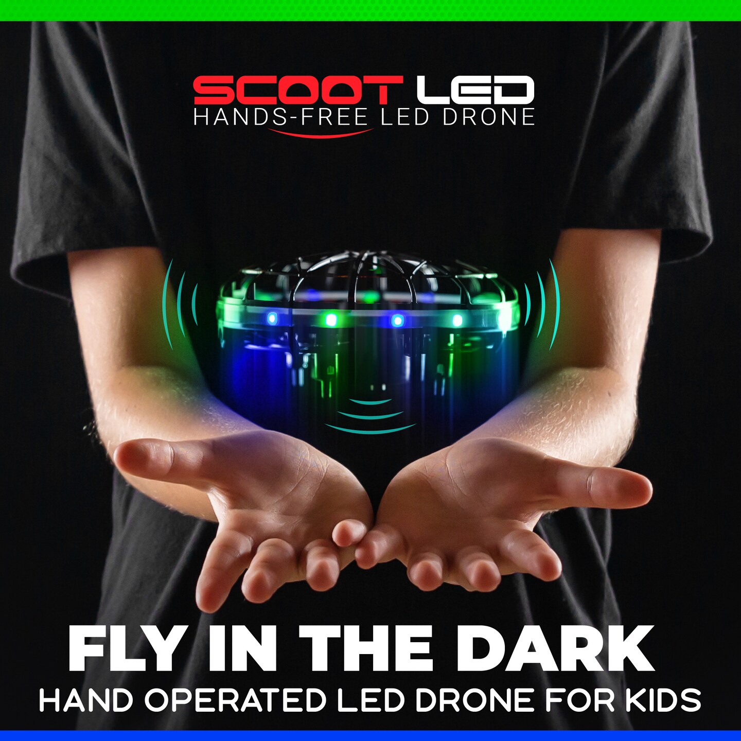 Force1 Scoot LED Hand Operated Drone for Kids or Adults - Green/Blue