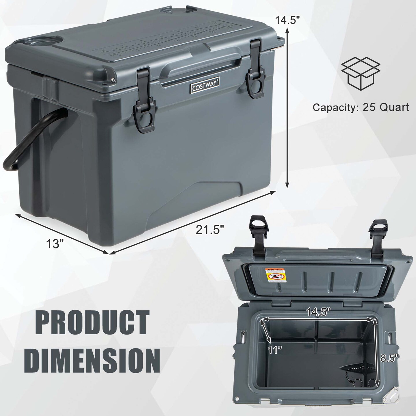 Costway 25 QT Portable Cooler Rotomolded Ice Chest Insulated Ice Box for 5-7 Days Charcoal/Tan