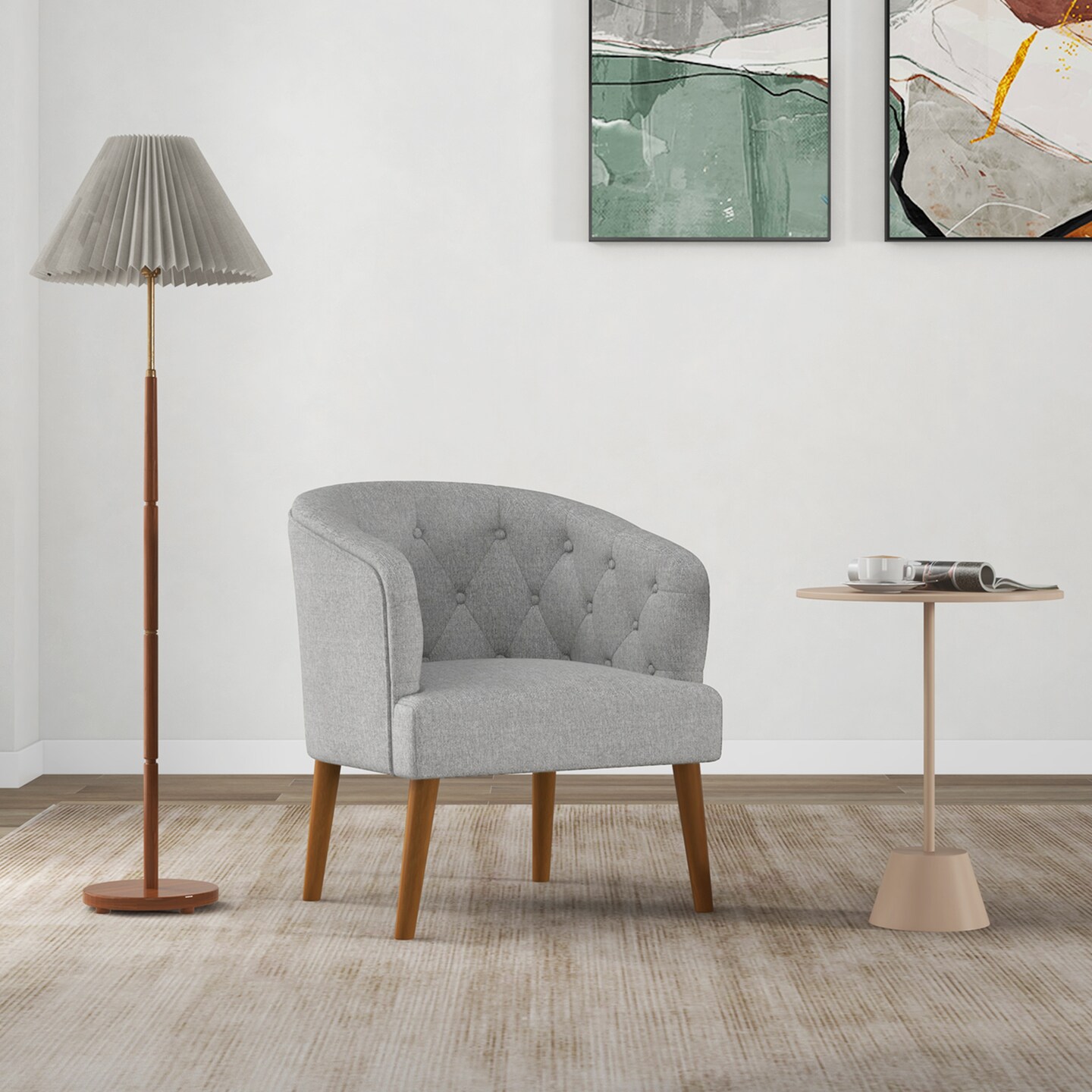 Costway Upholstered Accent Chair Comfy Club Armchair Single Sofa with Rubber Wood Legs