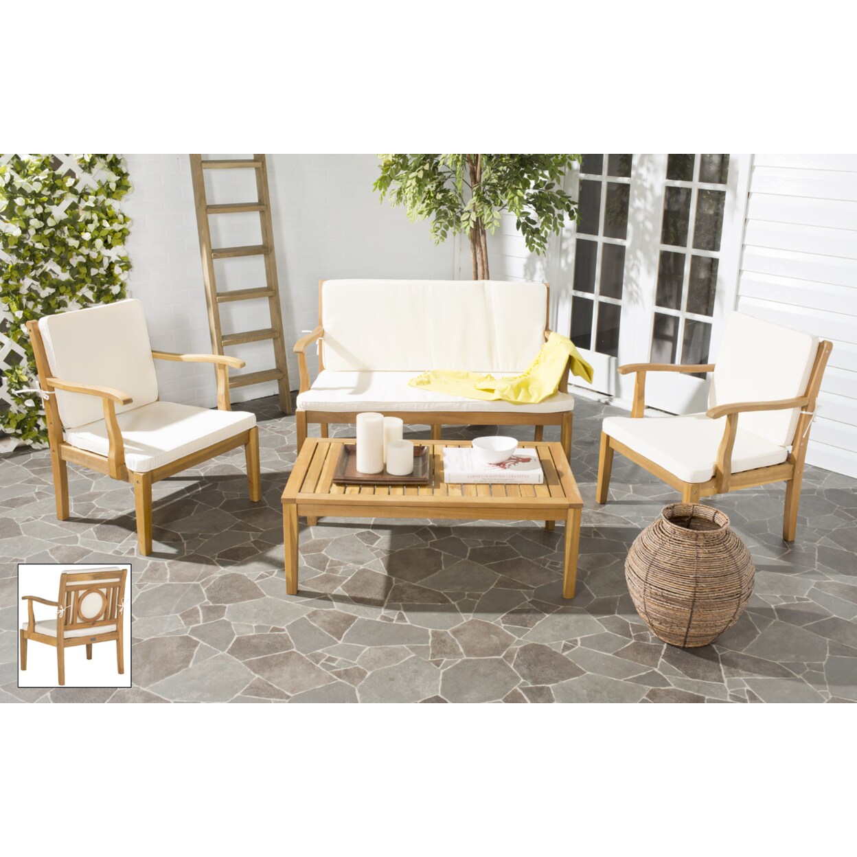 Safavieh Outdoor Collection Montclair 4 Piece Patio Set Natural