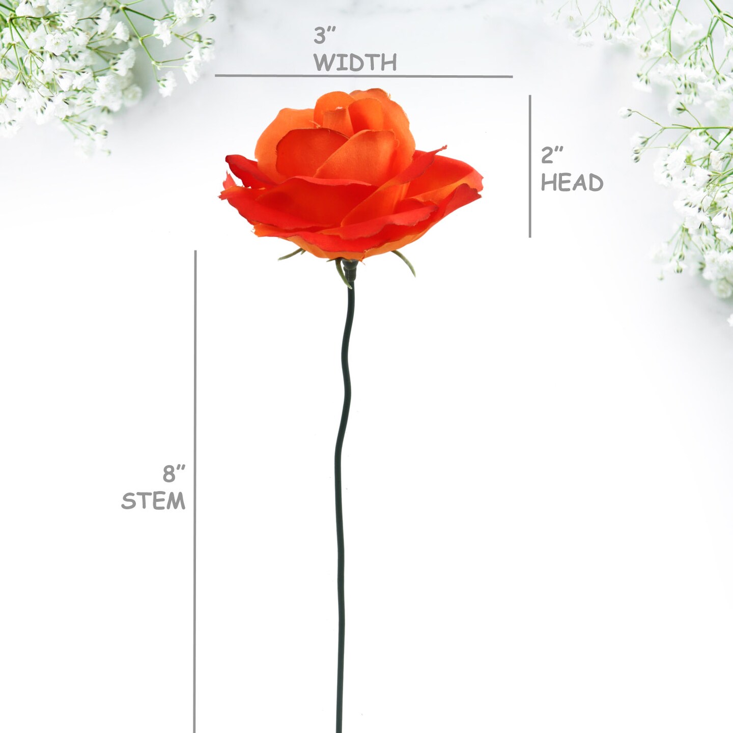 100-Pack: Orange Silk Rose Picks, 8" Stems, 3" Wide by Floral Home®