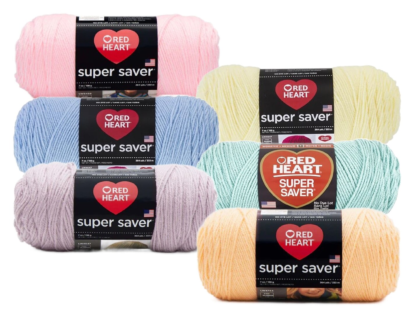Red Heart - Super Saver Yarn - 6 Balls Assorted Colors (Pastels)