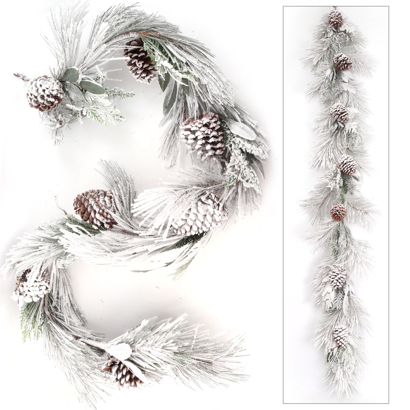 Set of 2: 6ft Artificial Snow Pine Garlands - Realistic Brown Pine Cones &#x26; Foliage, Indoor/Outdoor Festive Accents for Christmas, Home &#x26; Office D&#xE9;cor