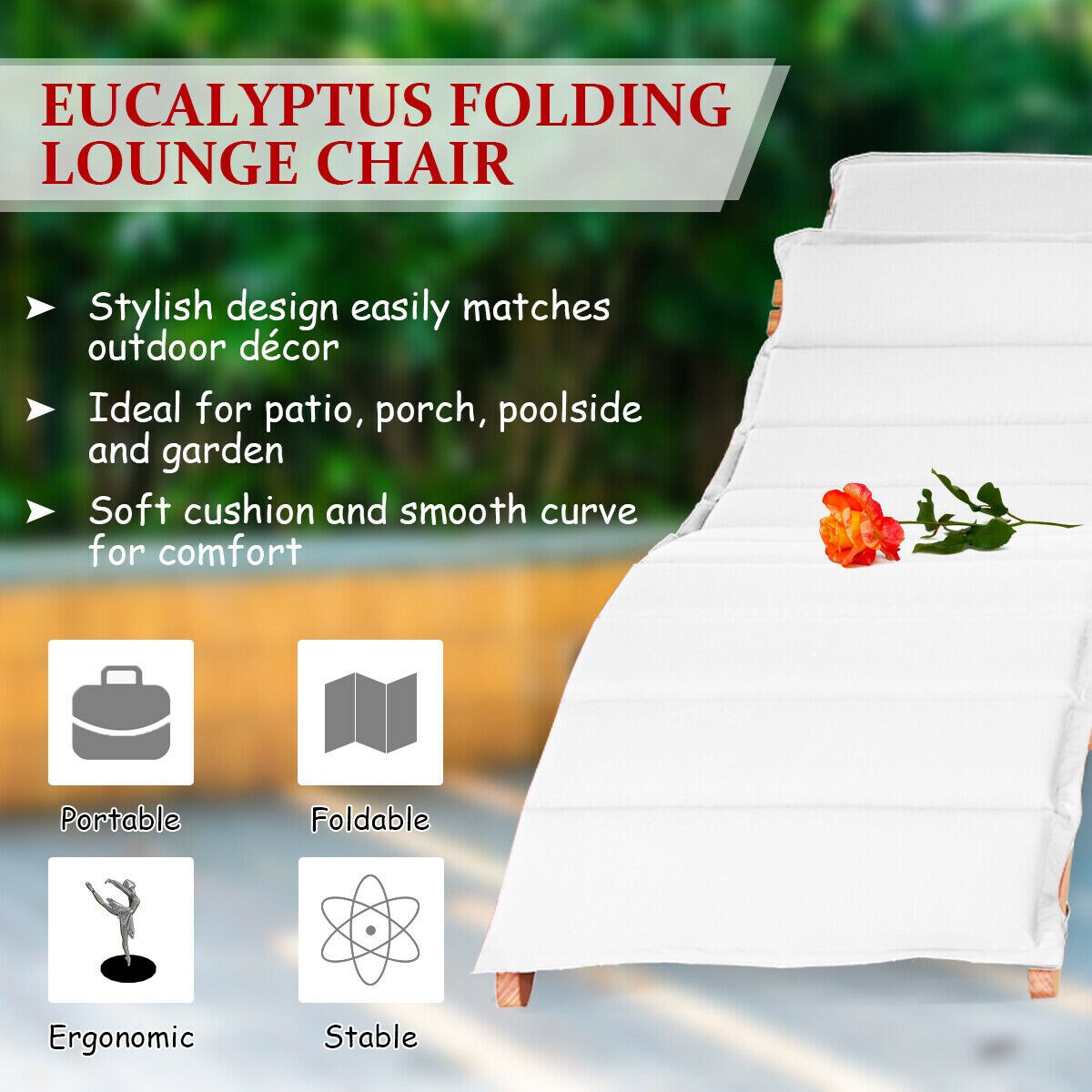 3 Pieces Wooden Folding Patio Lounge Chair Table Set