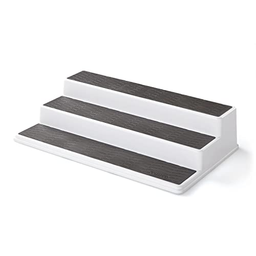Non-Skid 3-Tier Spice Pantry Kitchen Cabinet Organizer, 15-Inch, White/Gray