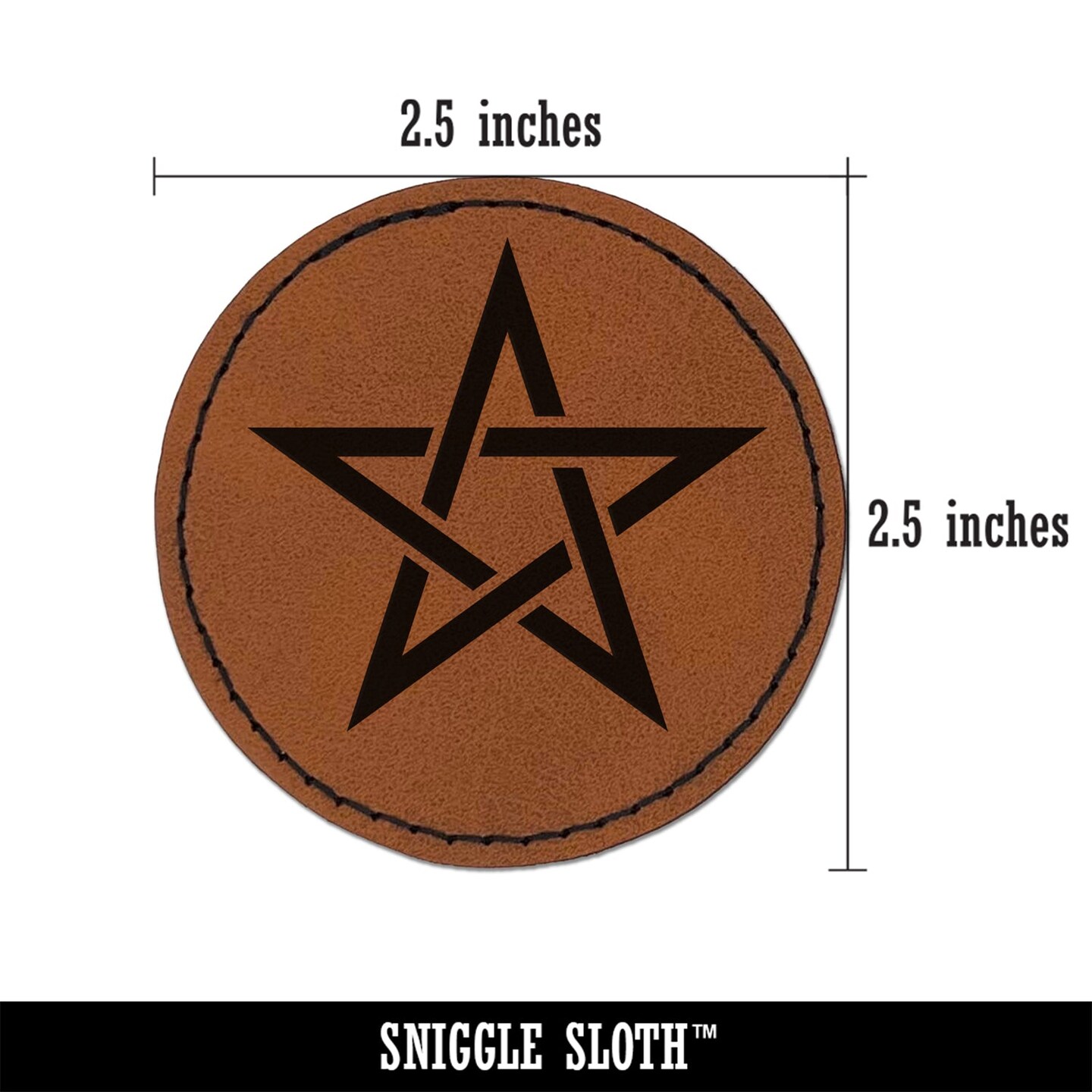 Pentacle Star Witch Wicca Occult Round Iron-On Engraved Faux Leather Patch Applique - 2.5&#x22;