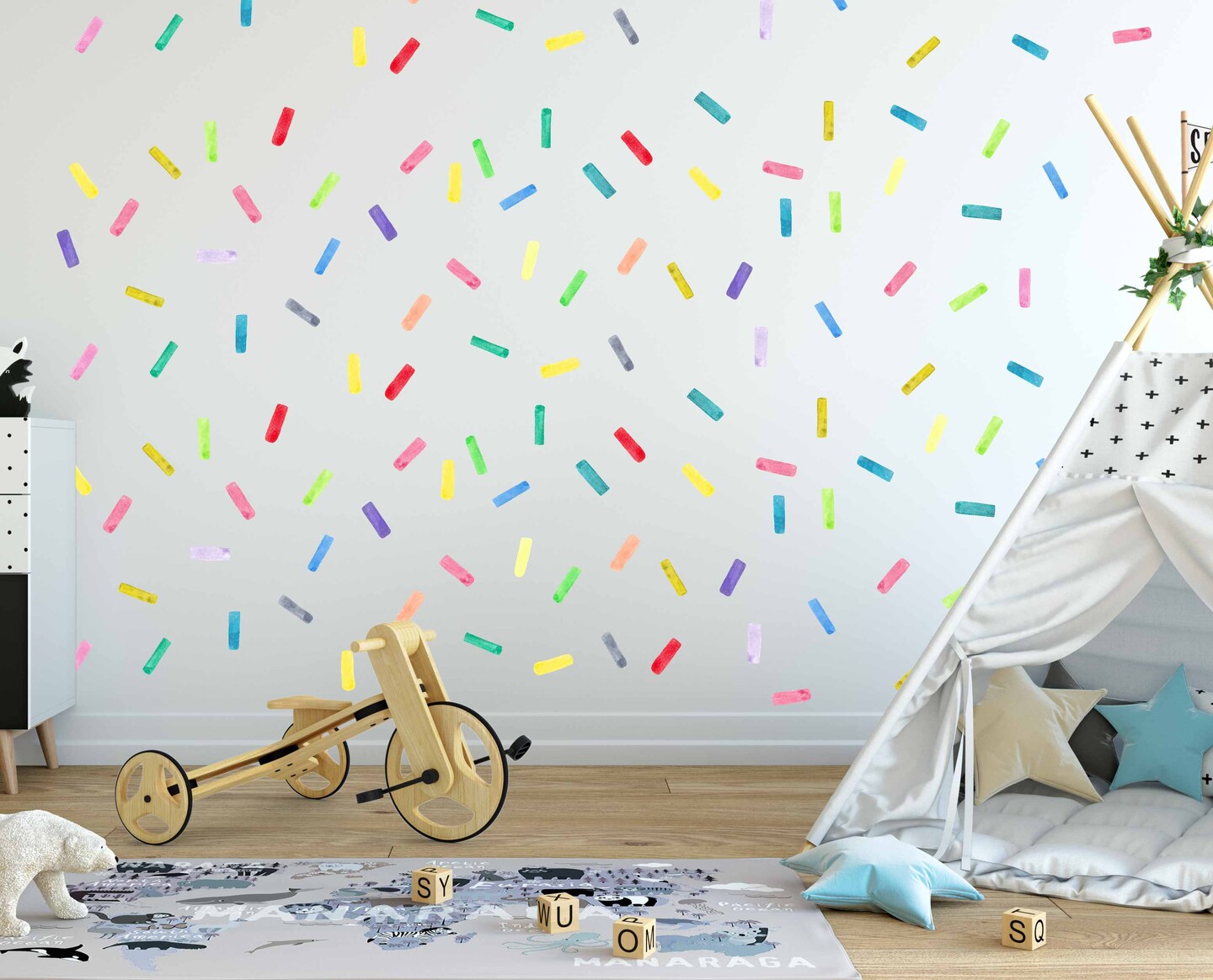Sprinkles Wall Decals,  Rainbow Color Polka Dots, Stripes Decal, Stripe Stickers, Nursery Decor, Bedroom Decor LF210 product 2