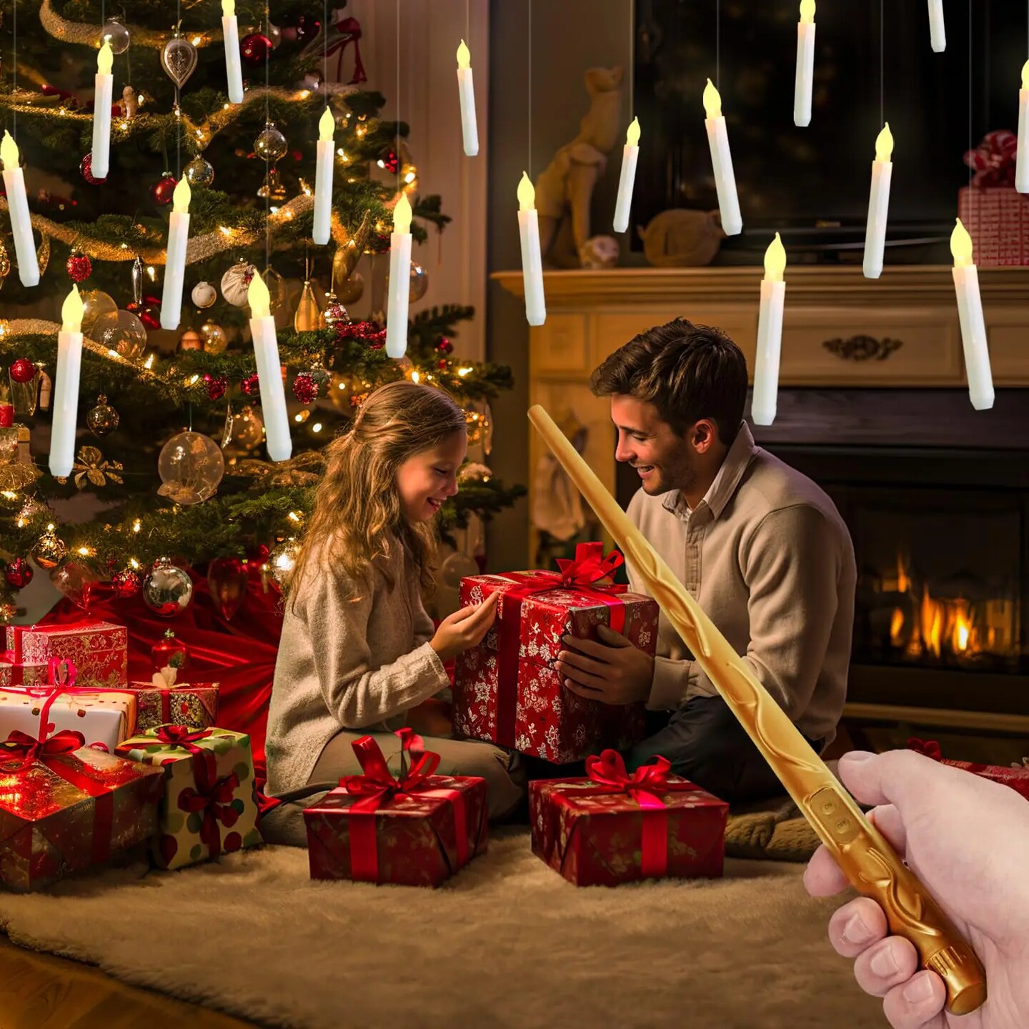 12 Pcs Floating Candles with Magic Wand Remote, Hanging Candles with String