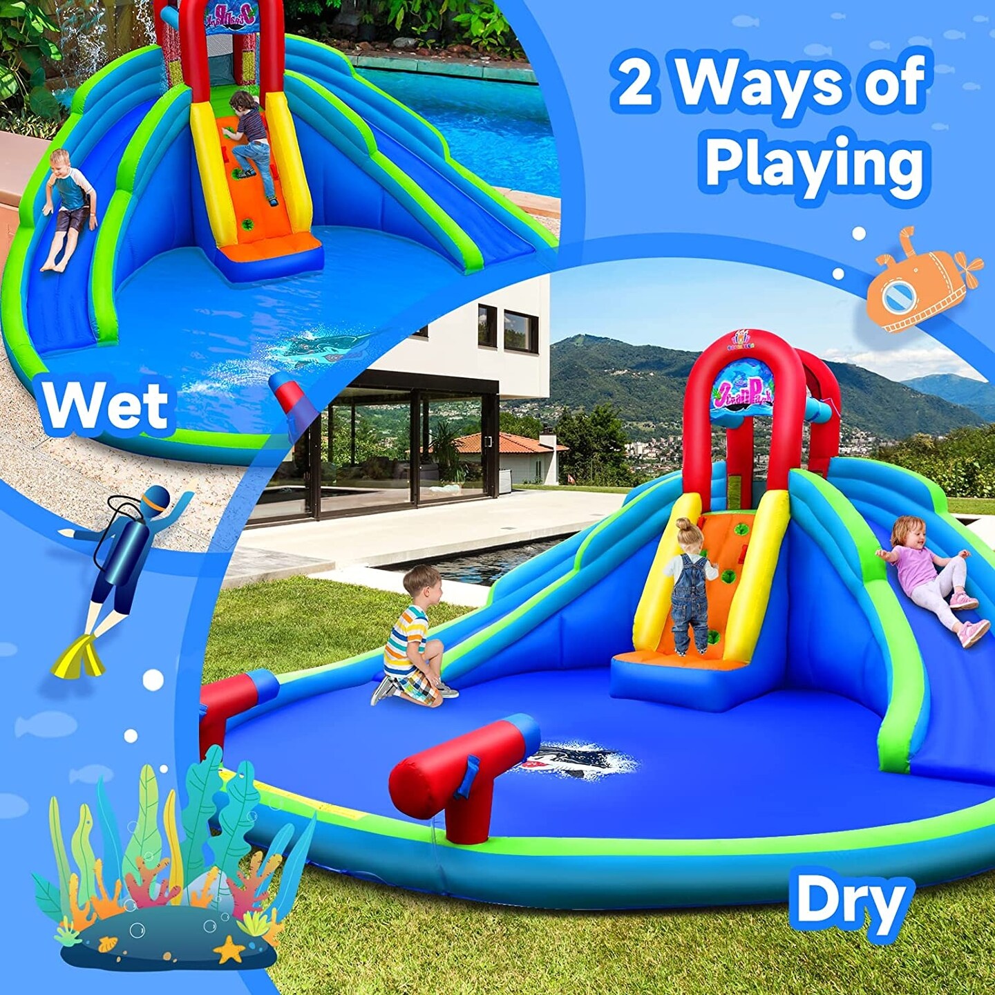 Inflatable Water Park Waterslide for Kids Backyard