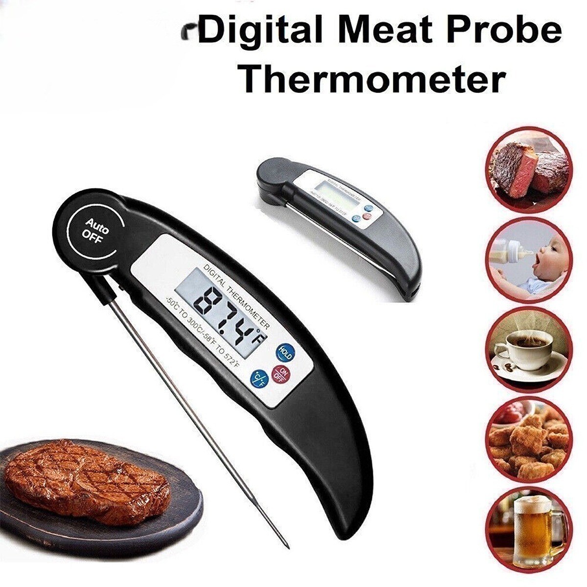 Collapsible LCD Digital Food Thermometer