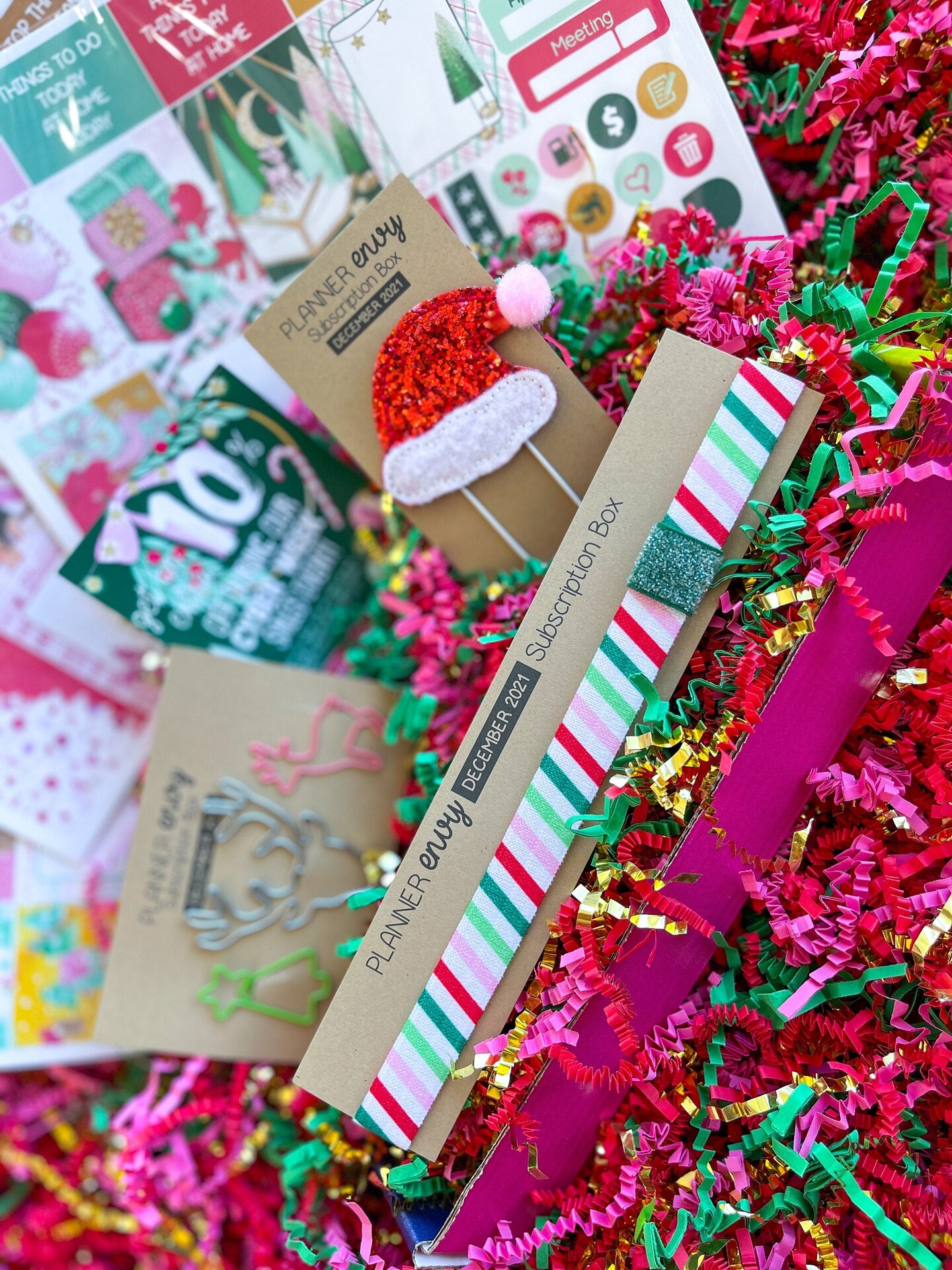 Vintage Christmas &#x26; Pink &#x26; Red Holidays Themed Box of Planner Stickers &#x26; Accessories (#SUB2021012)