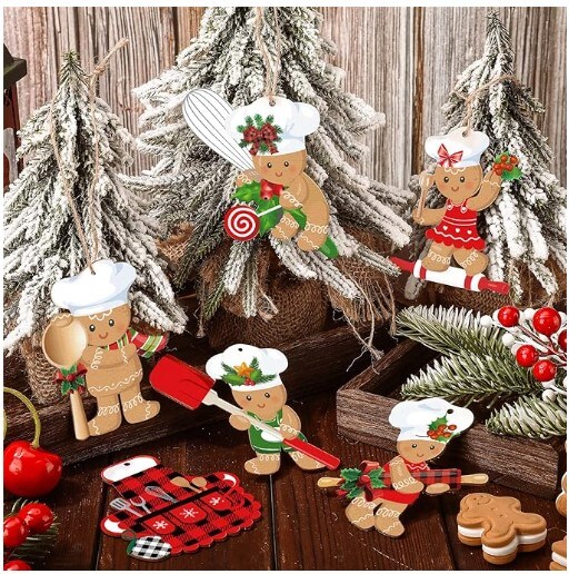 Christmas Ornaments Gingerbread Man 36 Pieces Hanging Gingerbread Wooden Christmas Tree Decoration Set
