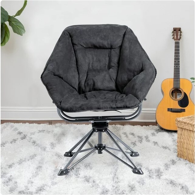 Black Fabric Hexagonal Swivel Steel Folding Chair