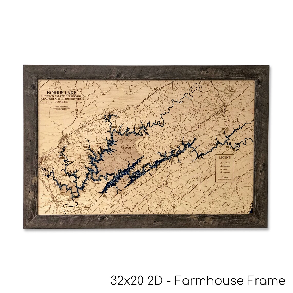 Norris Lake - Custom Wood Map - 3D Wall Art - Contour Map - Lake House ...