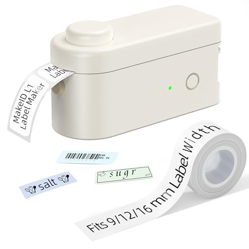 Makeid Label Maker Machine with Tape - Compatible with 9/12/16mm Waterproof Tape, Portable &#x26; Rechargeable with Built-in Cutter Wireless Label Printer Compatible with Android &#x26; iOS Devices