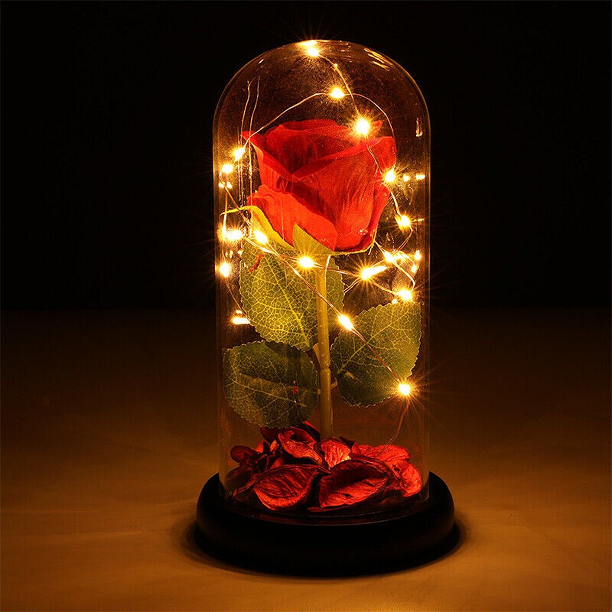 Unique Rose Flower in Dome Glass LED Light Valentine&#x27;s Day Gift