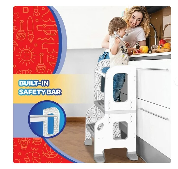 Kitchen Buddy 2-in-1 Stool for Ages 1-3 is designed to support up to 100 pounds.