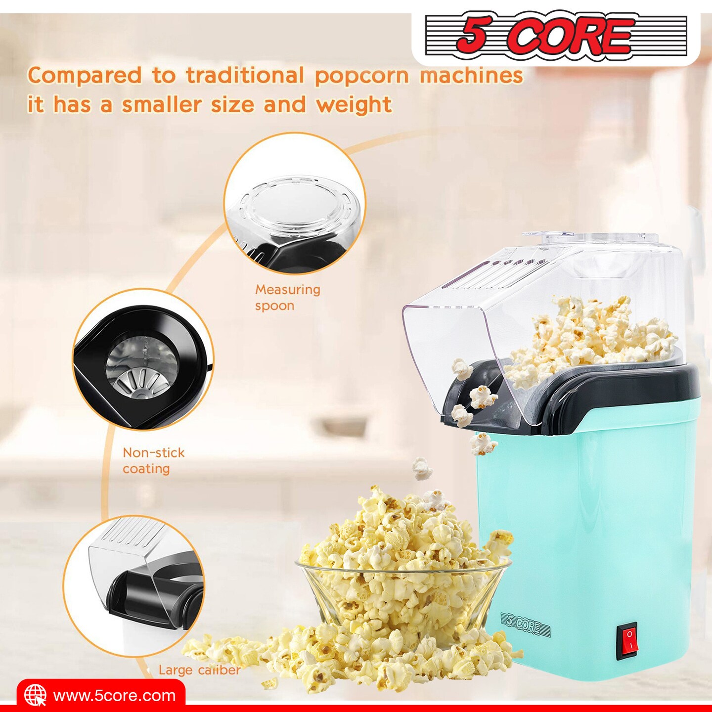 Popcorn Machine Hot Air Electric Popper Kernel Corn Maker Bpa Free No Oil