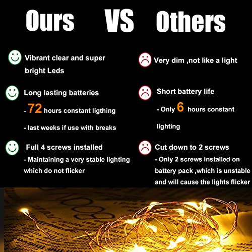 LEDIKON 20 Pack LED Fairy Lights Battery Operated String Lights - 3.3ft 20 LED,Copper Wire Warm White | Wedding,Party Centerpieces,Table Decor | DIY Crafts,Graduation,Home Decor | Mason Jars D&#xE9;cor