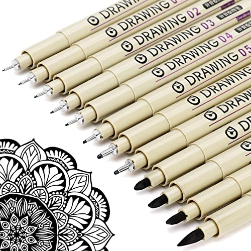 Micro Fineliner Drawing Art Pens: 12 Black Fine Line Waterproof Ink Set  Artist Supplies Archival Inking Markers Liner Professional Sketch Outline  Crafts Anime Sketching Watercolor Zentangle Kit Stuff