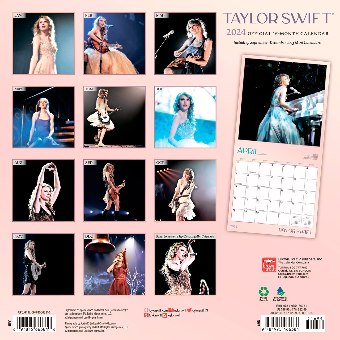 Taylor Swift OFFICIAL | 2024 12 x 24 Inch Monthly Square Wall Calendar | BrownTrout | Music Pop Singer Songwriter Celebrity