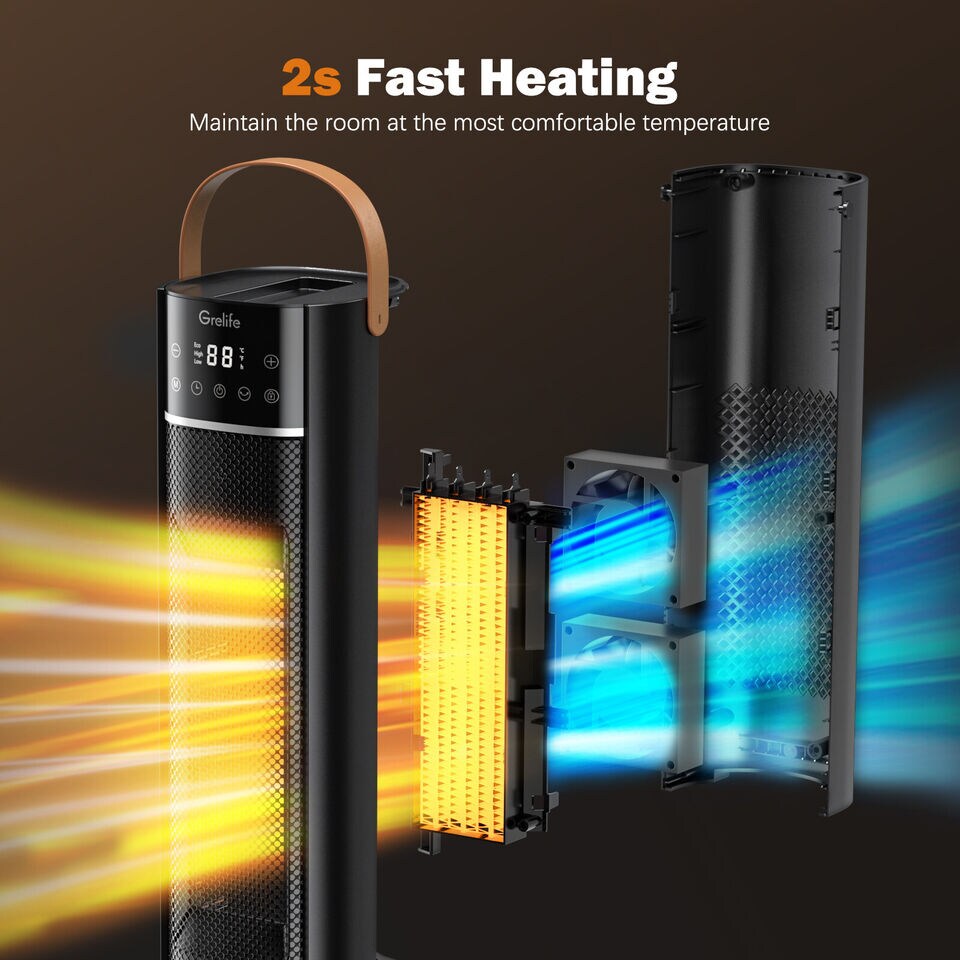 1500W Ceramic Heater Portable Electric Space Heater w/Adjustable Thermos.