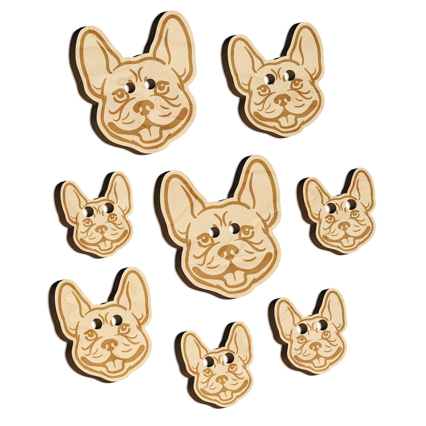 Frenchie French Bulldog Dog Head Wood Buttons for Sewing Knitting Crochet DIY Craft