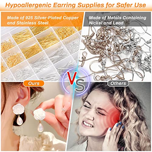 Modacraft 3202pcs Earring Posts and Backs, Hypoallergenic Stud Earrings Making Supplies Kit Including Stainless Steel Earring