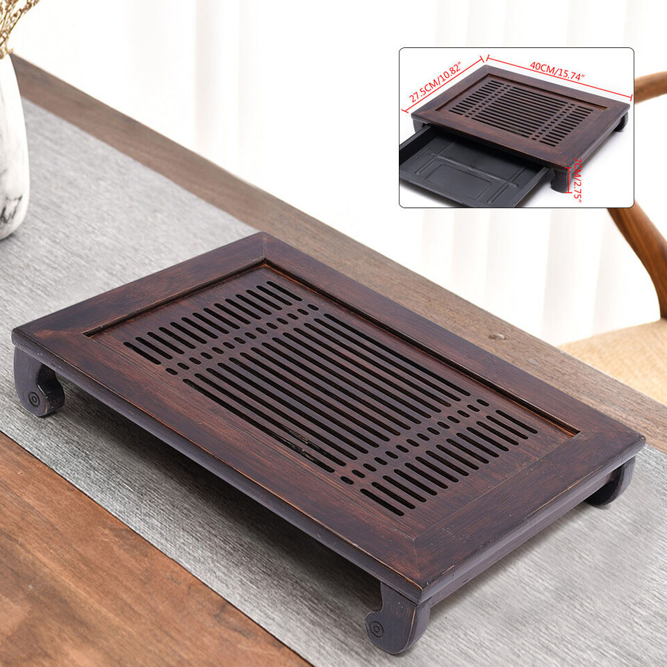 Luxury Bamboo Tea Tray Serving Table Water Storage Plate