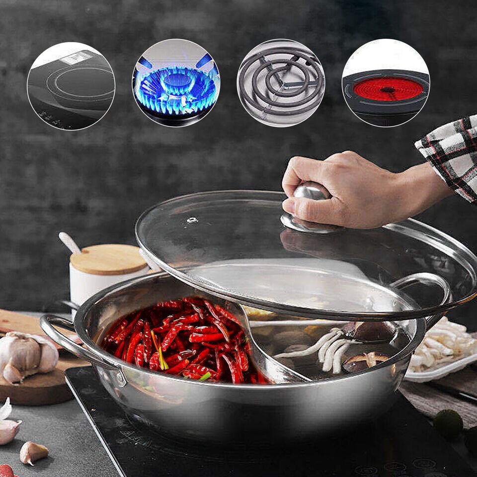 Kitcheniva Hot Pot Shabu Induction Nabe Lid Cooking Dual Side Stainless Steel