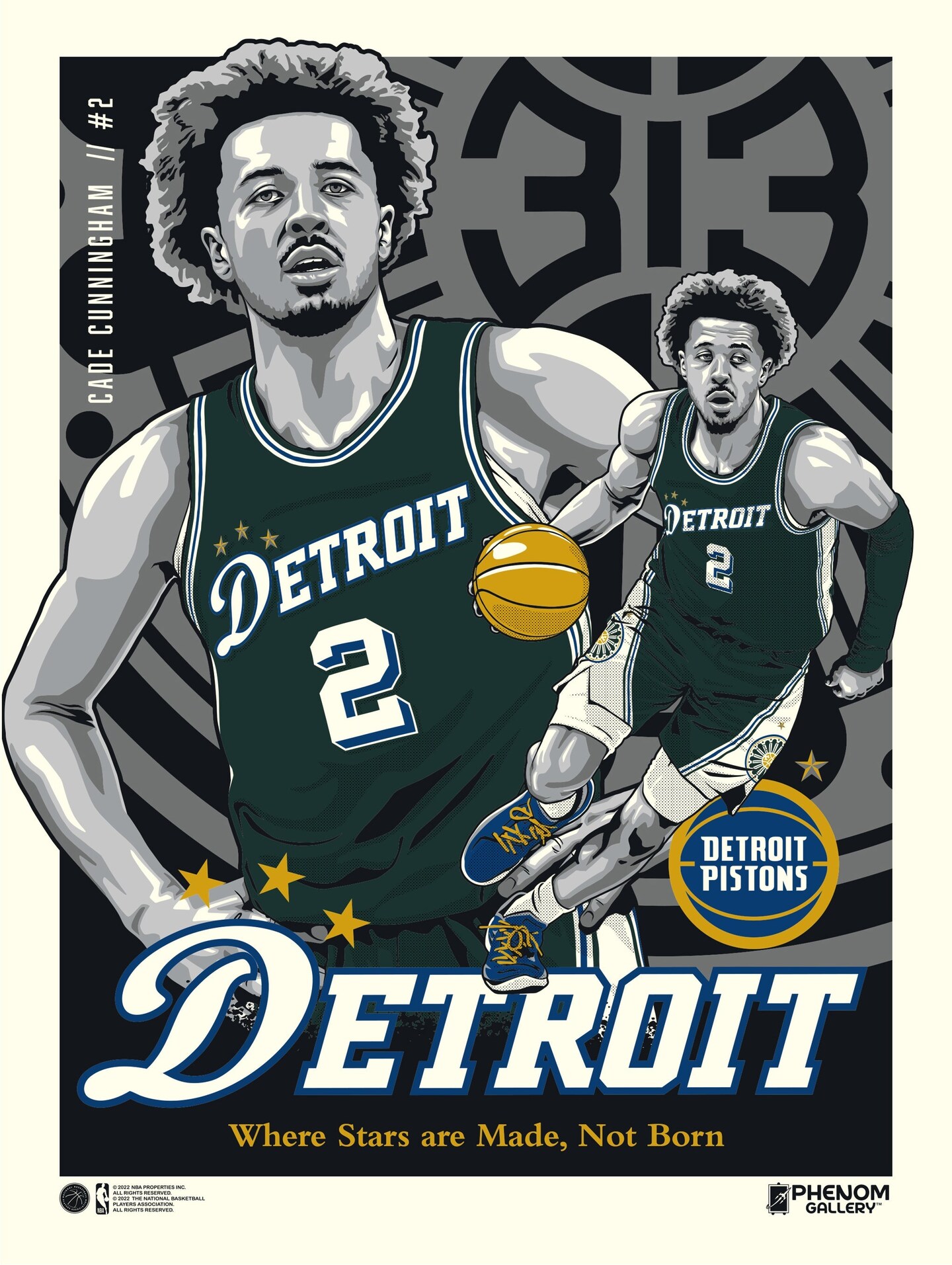 Phenom Gallery Detroit Pistons Cade Cunningham City Edition 18" x 24" Deluxe Framed Serigraph