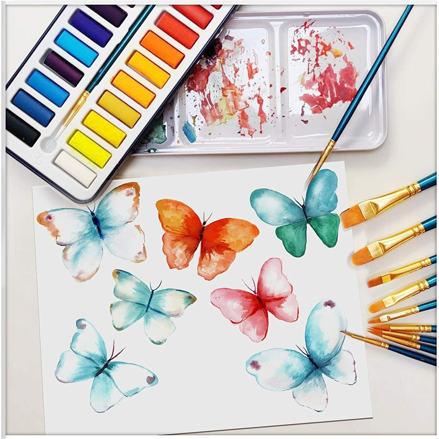 24-Color Watercolor Paint Set with 10 Brushes in Gift Case