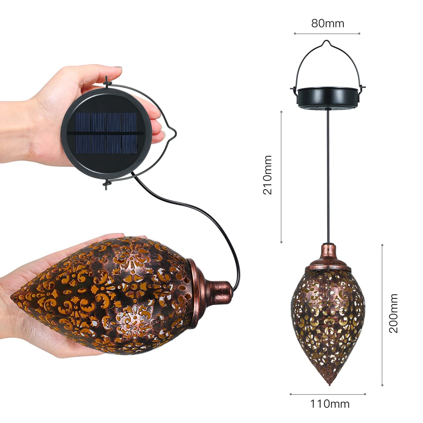 1 Pack Hanging Solar Lights, Solar Lantern LED Moroccan Garden Lights Metal Lamp Waterproof for Outdoor, Patio, Porch Hanging Decor