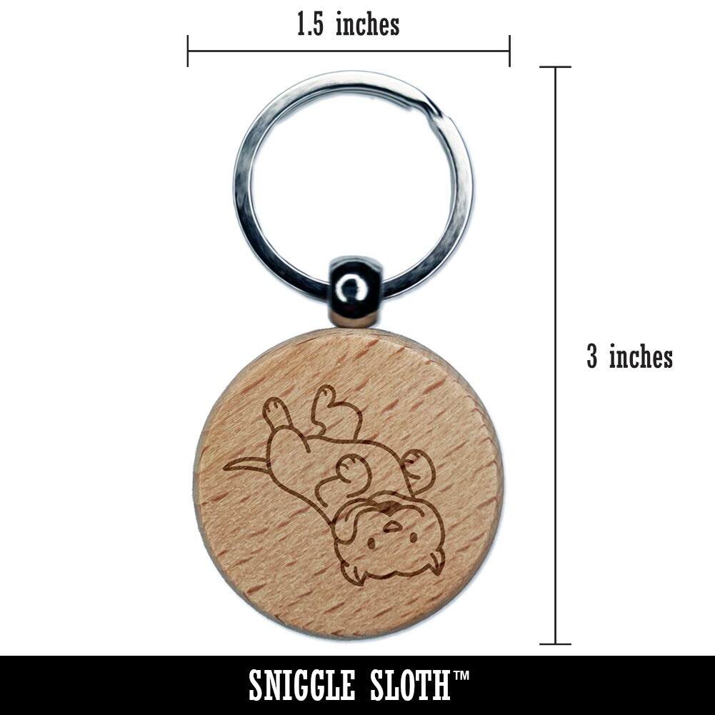 Pit Bull Laying on Back Dog Engraved Wood Round Keychain Tag Charm