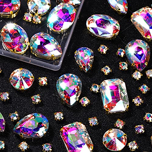 156 Pieces Sew on Rhinestones Claw Flatback Crystal Rhinestones Metal Prong  Setting Rhinestones Acrylic Glass Sewing Gems for Clothes DIY Craft Shoes