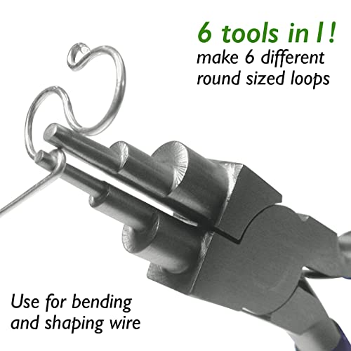 Wire Bending Pliers - Consistently make up to 6 size loops &#x26; jump rings, 2-9mm - 5.75&#x22; long (160mm) - Polished Steel Head, Comfort Grip Handle, Tool for Jewelry Making