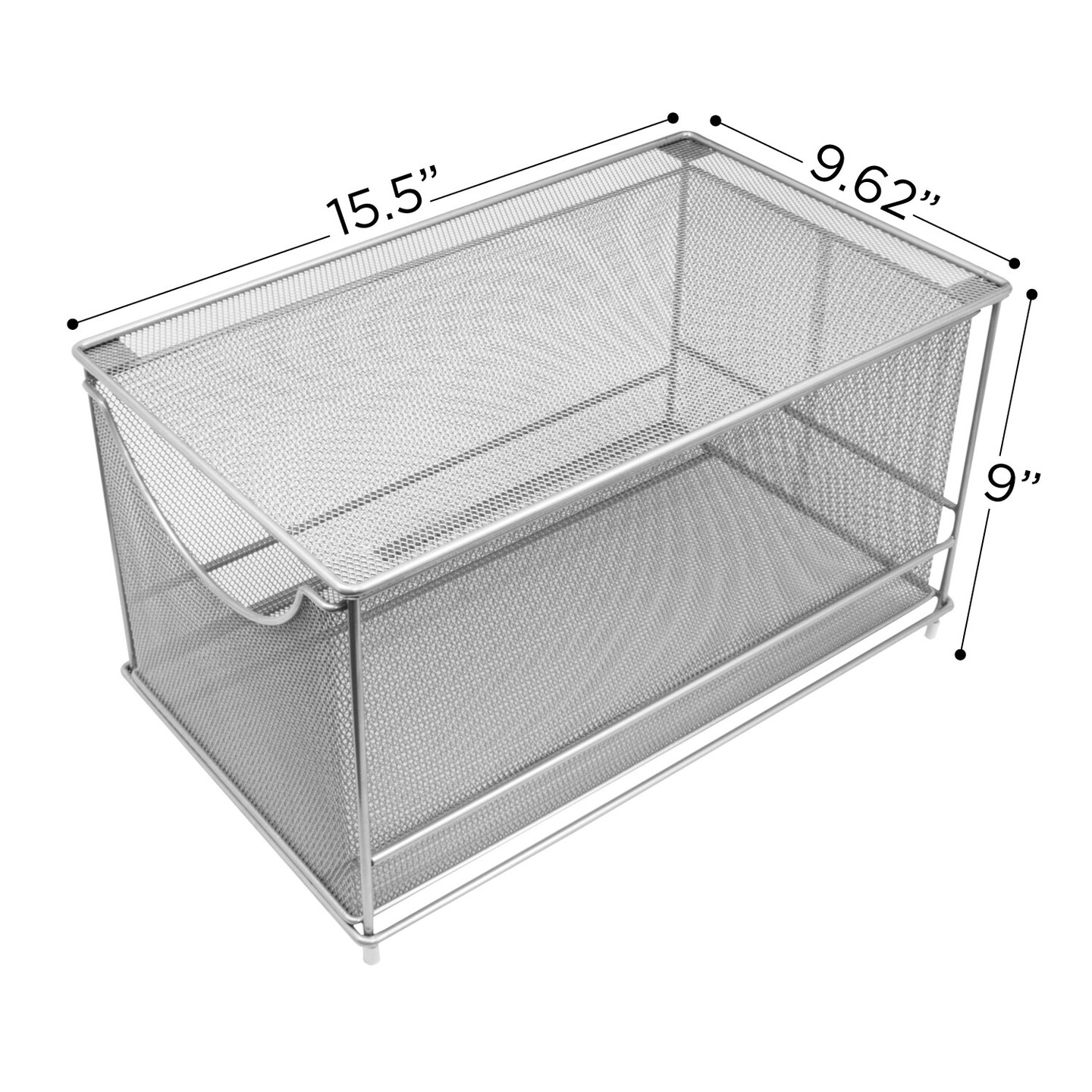 Sorbus Mesh Cabinet Organizer Basket With Sliding Drawer —Stackable, Ideal for Countertop, Cabinet, Pantry, Under the Sink, Desktop and More
