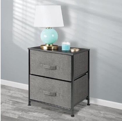 Lido Collection, Charcoal Gray Small Storage Dresser End/Side Table Night Stand with 2 Removable Fabric Drawers - Organizer for Bedroom, Living Room, Closet, Hold Clothes, Linens, Accessories