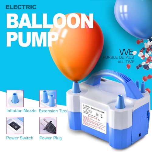 YIKEDA Electric Air Balloon Pump, Portable Dual Nozzle Electric Balloon Inflator/Blower for Party Decoration,Used to Quickly Fill Balloons - 110V 600W [Blue]