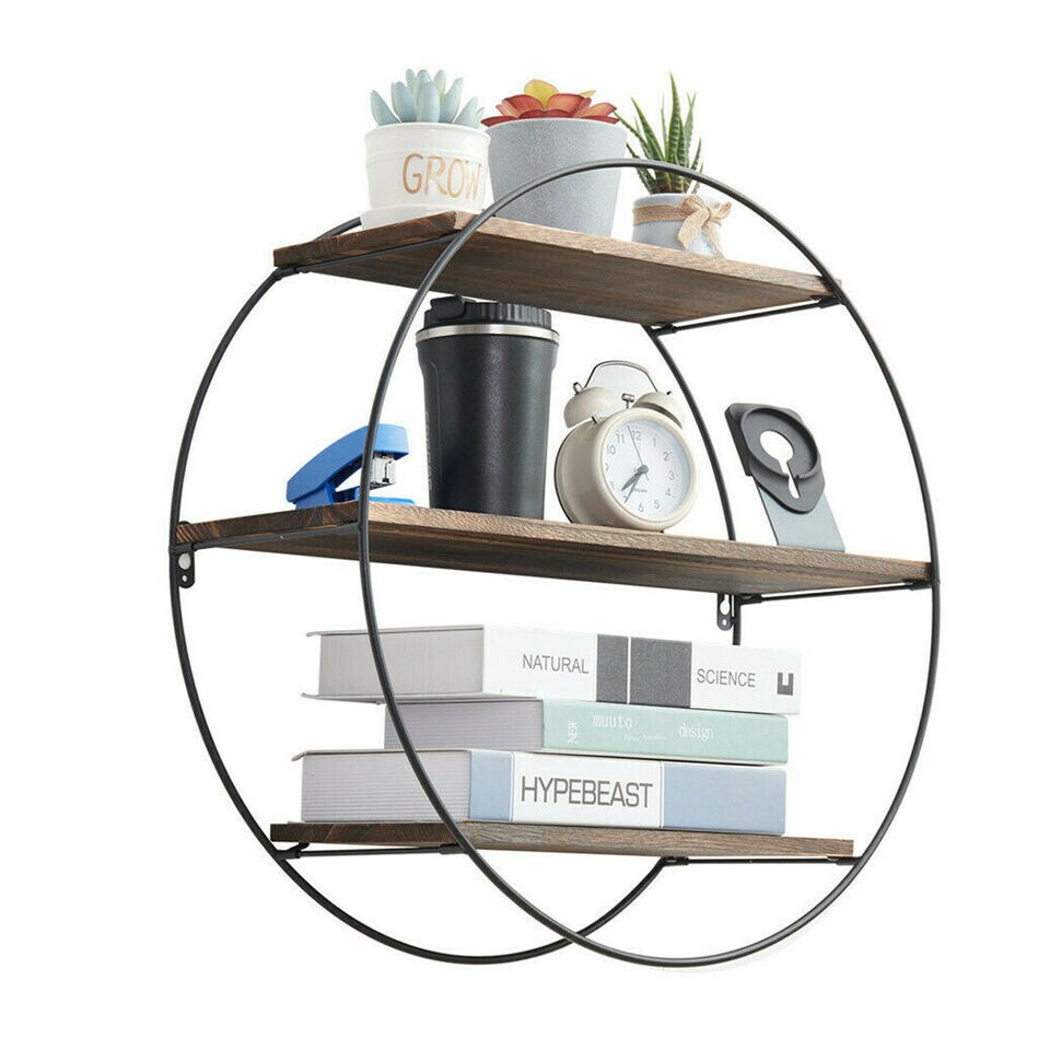 Circle Rustic Decor Floating Wall Shelves Metal Storage Rack.