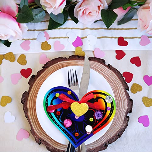 27 Sets Magic Color Scratch Paper Heart Ornaments Bookmarks Valentine Craft Kits Scratch Paper Heart Cutouts Pom-poms Googly Eyes for Kids Activity Art Project Party Favor Valentine Tree Decoration