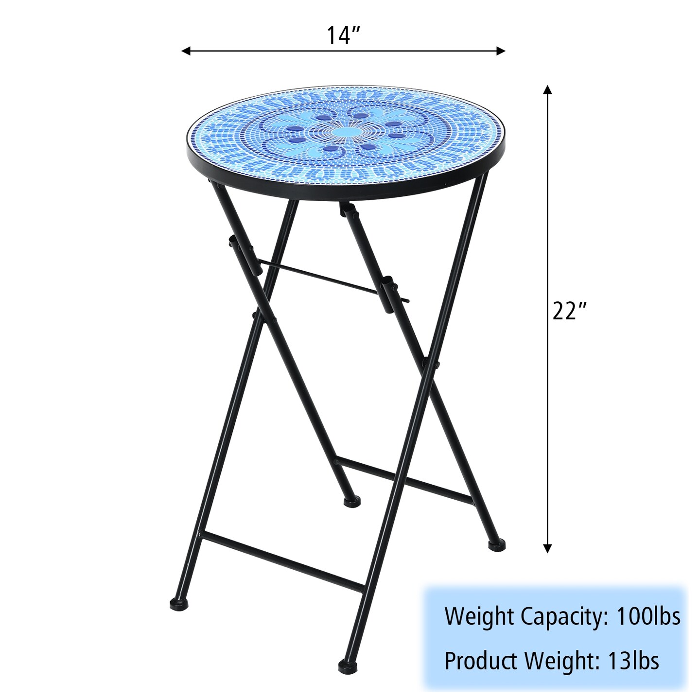 Folding Mosaic Side Table Accent Table
