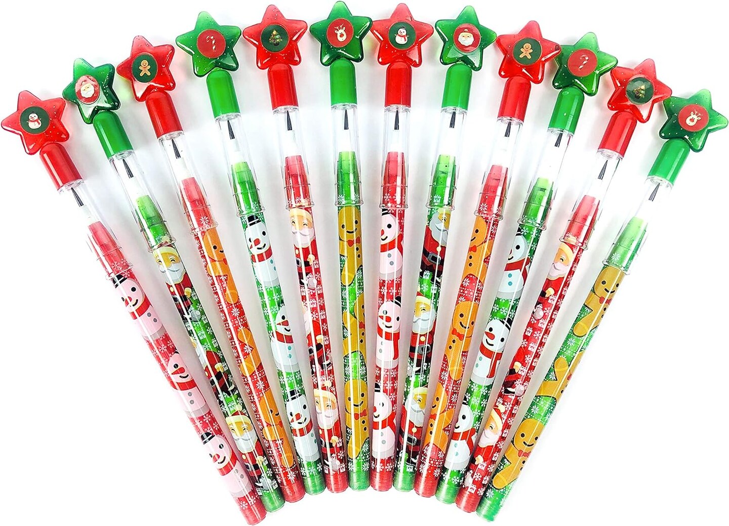 Qilery 24 Pcs Christmas Pencils Multi Point Stackable Push Pencils