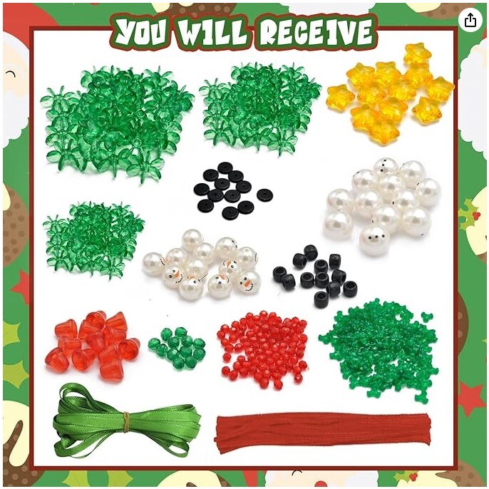 36 Pieces Christmas Crafts for Children, Beaded Ornament Kit to Make Wreath Snowman Christmas Tree Decorations Holiday Tree Party Supplies
