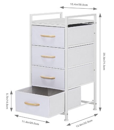 White Nightstand with Rolling Casters for Closet, Entryway, Hallway, Nursery Room, Small Storage Dresser for Bedroom 4 Drawer Chest Storage Tower Organiser Unit
