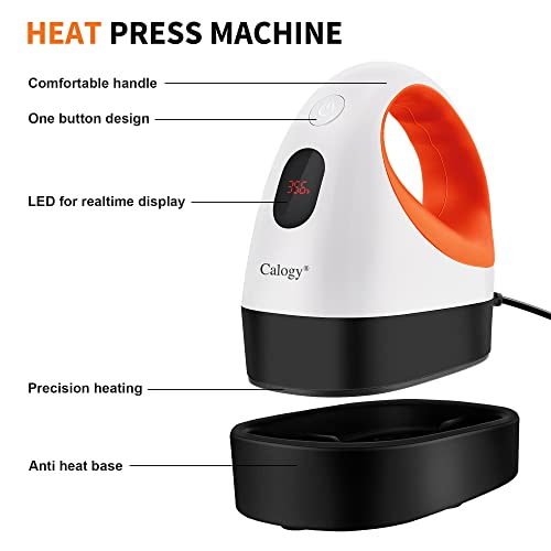 Mini Heat Press, Heat Transfer Machine, Constant Temp Control, Insulated Safety Base, Fits for Crafts, T-Shirt, Hat, Cap, Pillows (White Orange)