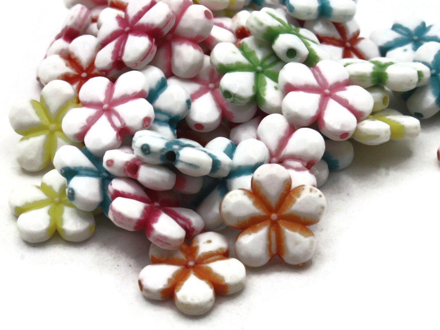 50 14mm Assorted Color Flower Plastic Coin Beads