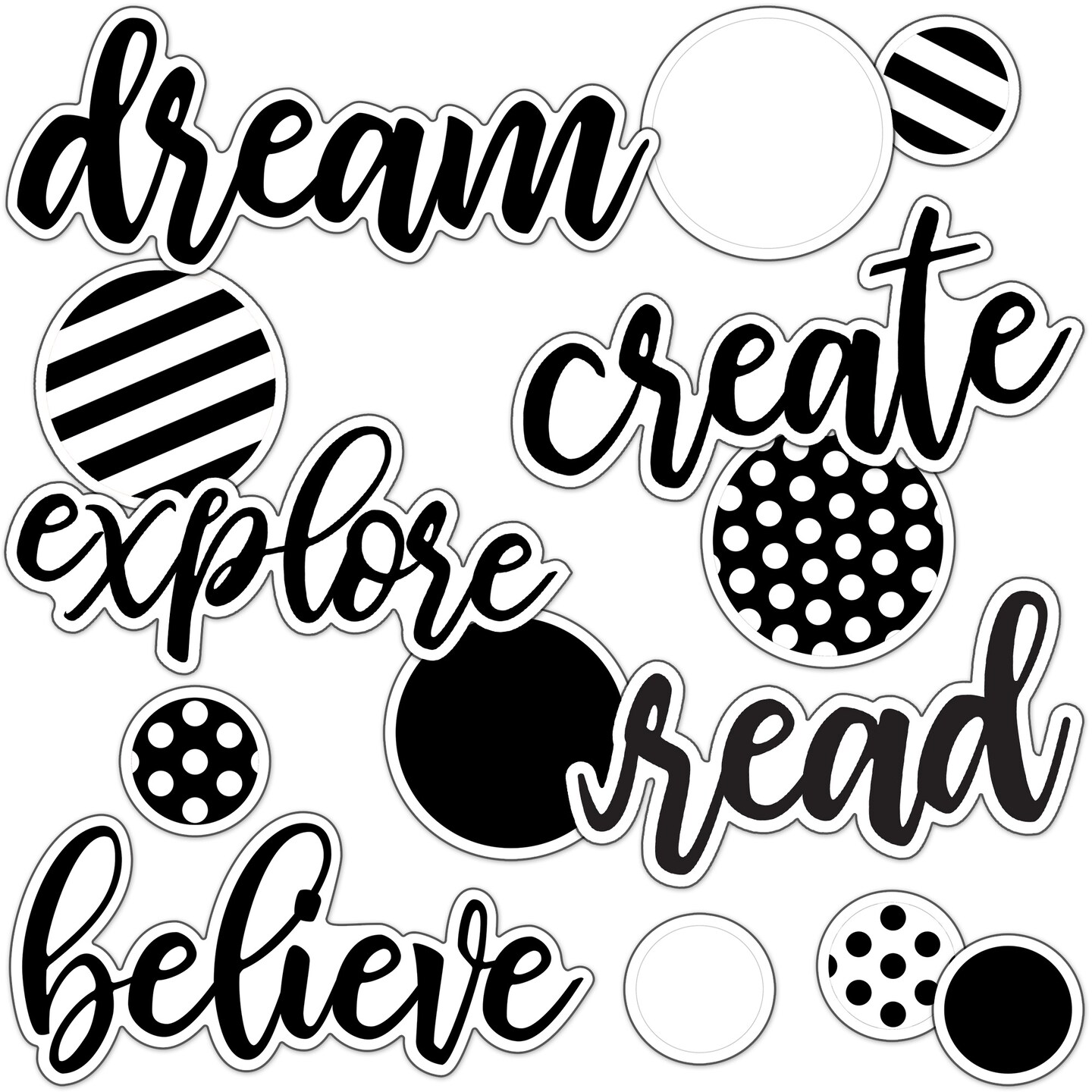 Schoolgirl Style Simply Stylish 21-Piece Motivational Mini Bulletin Board Set, Motivational Signs with Inspirational Quotes and Black and White Classroom Cutouts for Bulletin Board and Classroom Décor