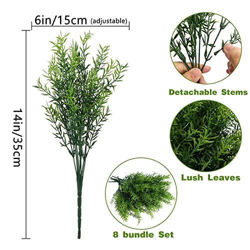 XLFAQXM Artificial Plants Flowers Grass Shrubs 8 Pack No Fade Faux Plastic Flowers Outdoor for Farmhouse Garden Porch Patio Indoor Wedding Decoration Greenery Fake Plants uv Resistant